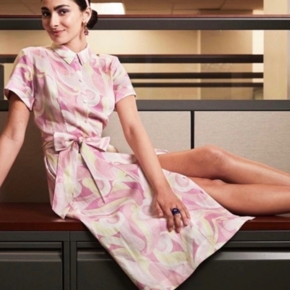 Hill House Lily linen shirt dress pink/ yellow size XXS
NWT